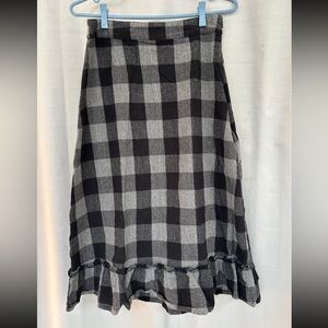 Disturbia Black and Gray Plaid A-Line Maxi Skirt gingham checkered linen cotton